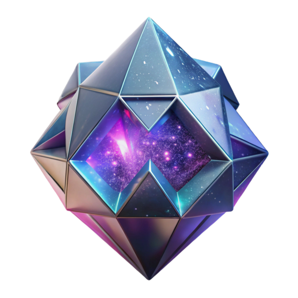 Cosmic Geometry A 3D Render of a Faceted Crystal Containing a Nebula png
