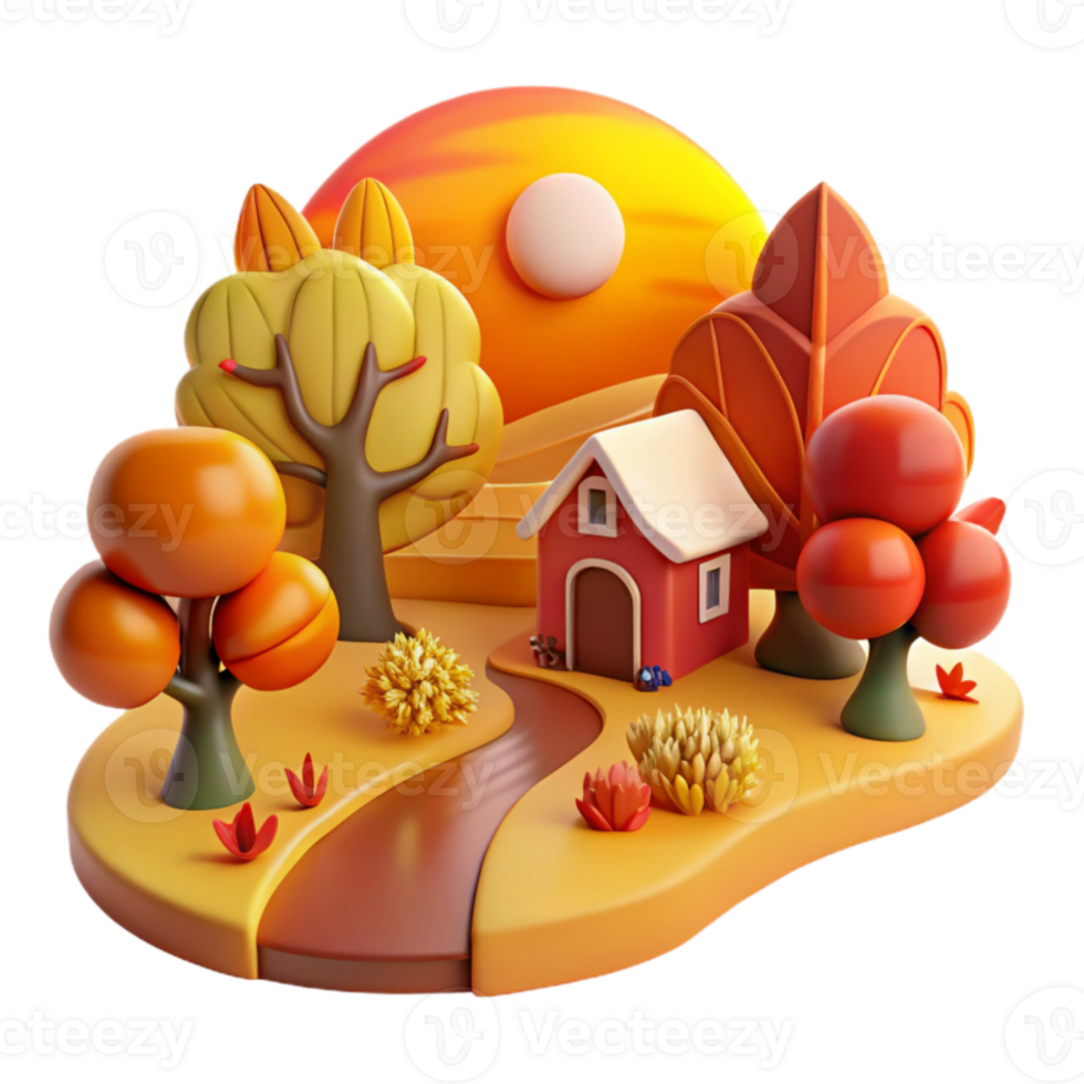 stunning vintage Autumnal Cottage Scene 3D Render of Fall Landscape genuine png