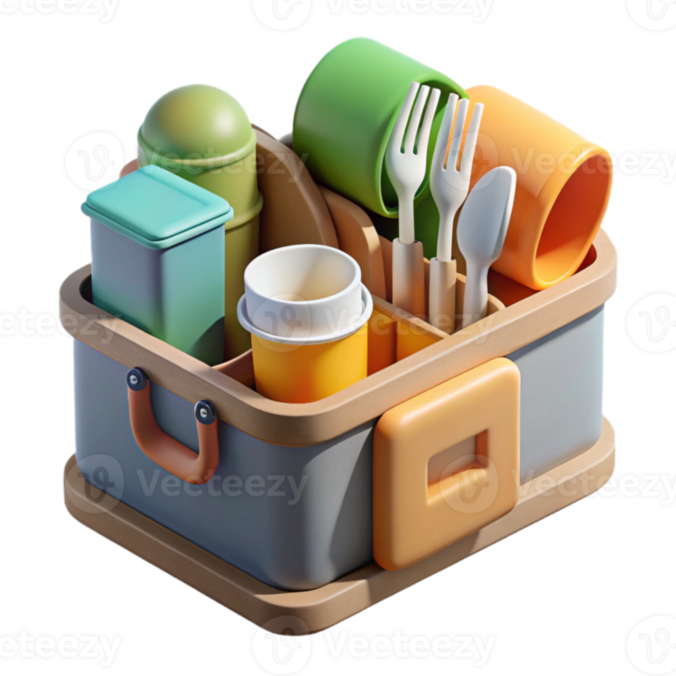impressive artistic Portable Picnic Organizer Utensils, Cups, and Containers professional png