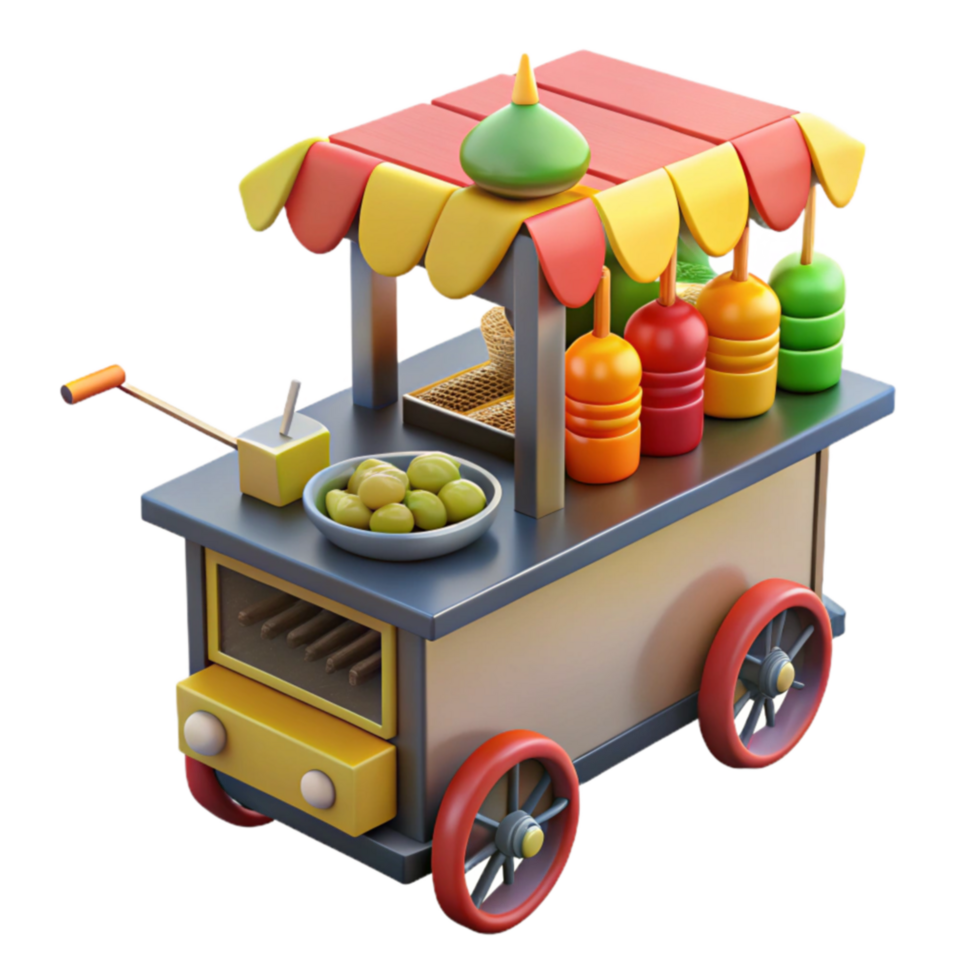 3D Render of Colorful Food Cart with Treats png