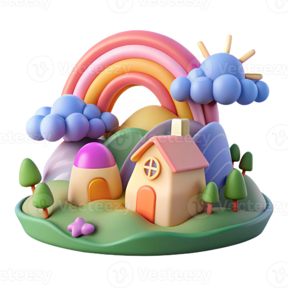 vibrant artistic Rainbow Hills 3D Render of a Whimsical Landscape high resolution png