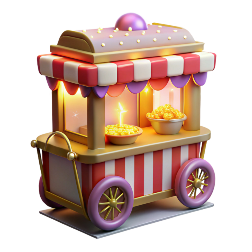 extraordinary creative Charming Popcorn Cart 3D Render of Festive Snack Stand exclusive png