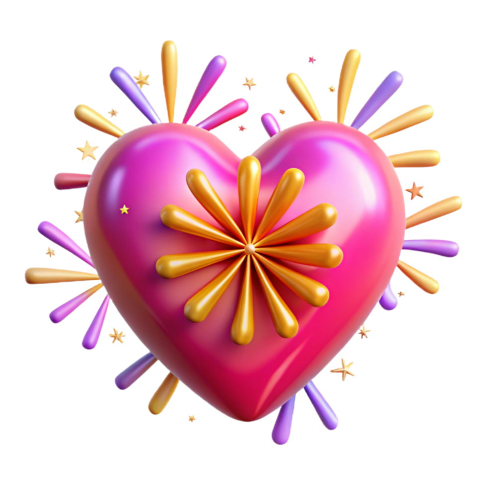 stunning rustic Festive 3D Heart with Fireworks and Flower detailed png