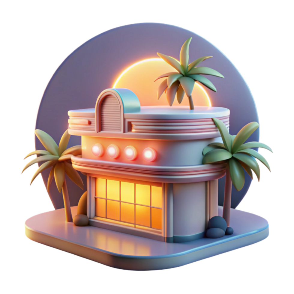 Retro Diner at Sunset 3D Render png