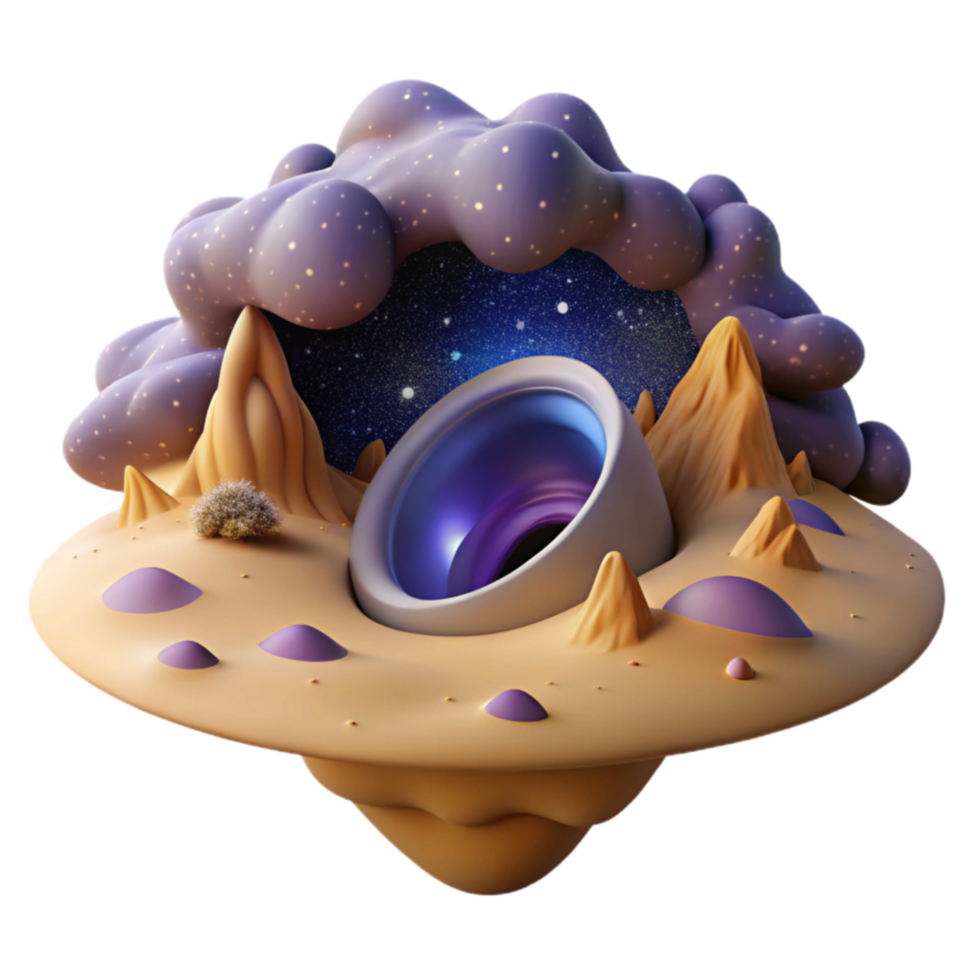 beautiful modern Cosmic Landscape 3D Render of Surreal Island high quality png
