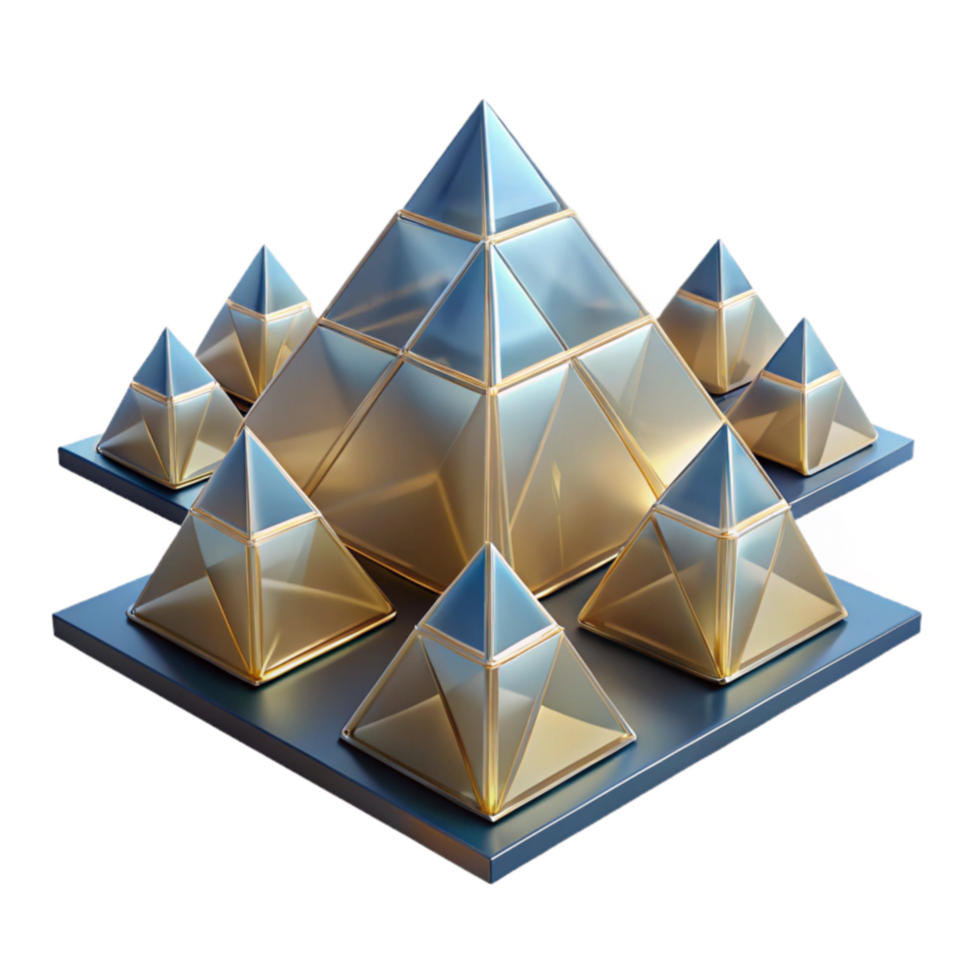 stunning minimalist Geometric Pyramid Cluster 3D Golden Blue Abstract Design professional png