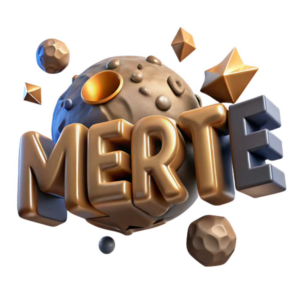 Cosmic Text 3D Render of Golden Letters on a Planet png