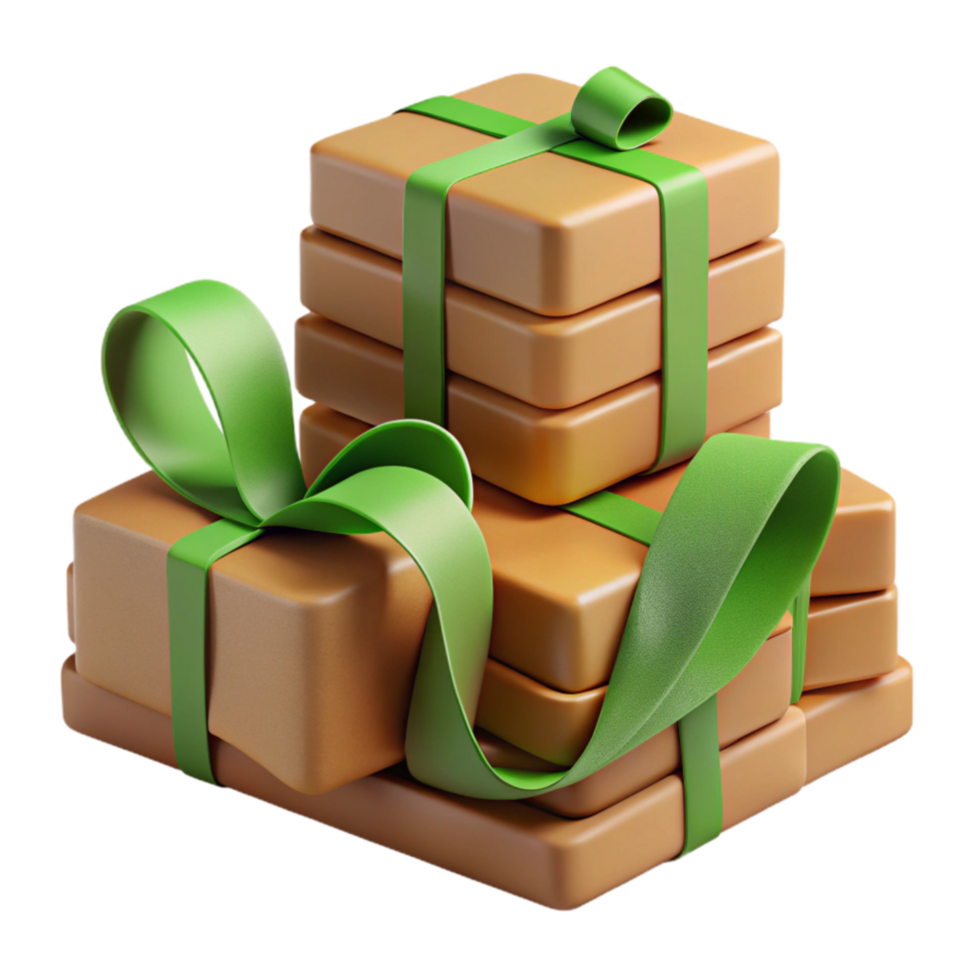 extraordinary artistic Stack of Gifts with Green Ribbon premium png