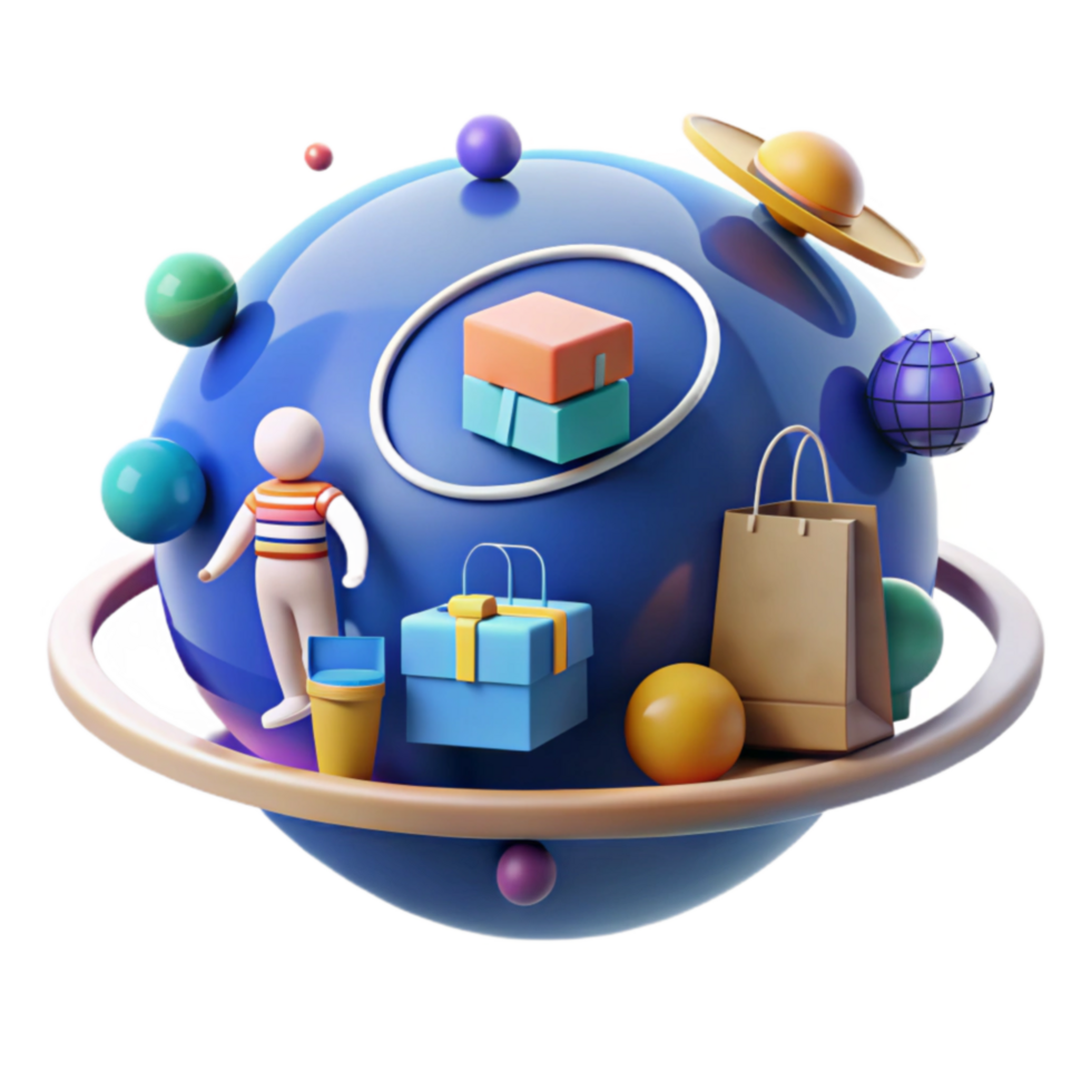 serene modern Global Shopping A 3D Animated World of Gifts and Packages genuine png