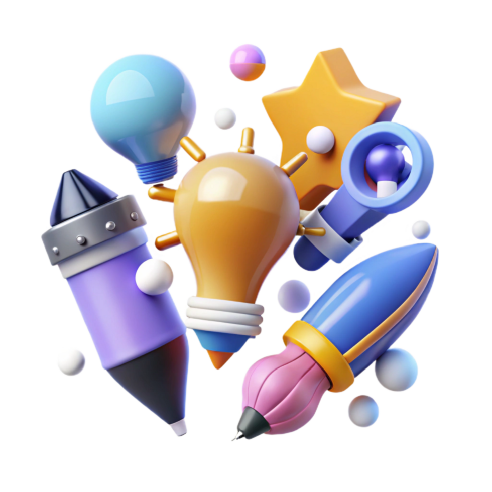 Creative Ideas 3D Render of Colorful Art Supplies png