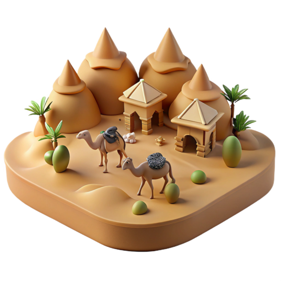 wonderful artistic Desert Oasis Camels, Dunes, and Architecture high resolution png