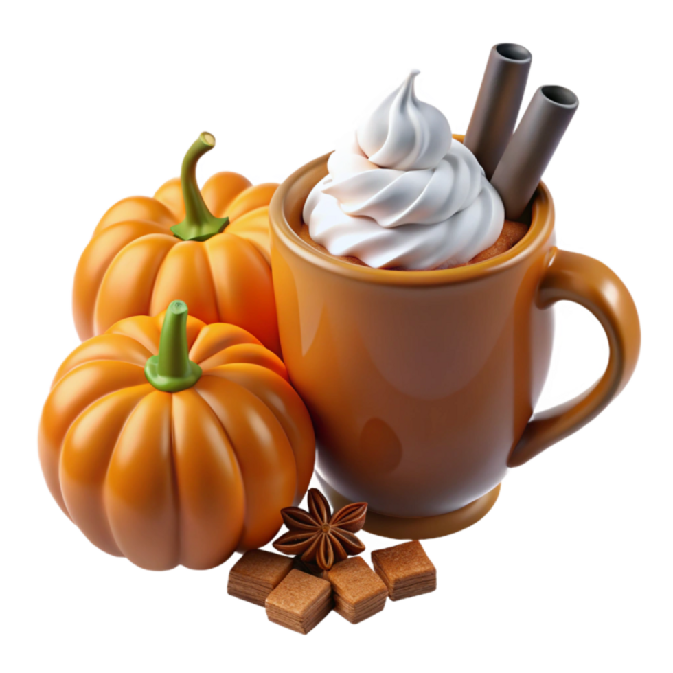 stunning rustic Autumn Spice Hot Drink with Whipped Cream and Pumpkins exclusive png