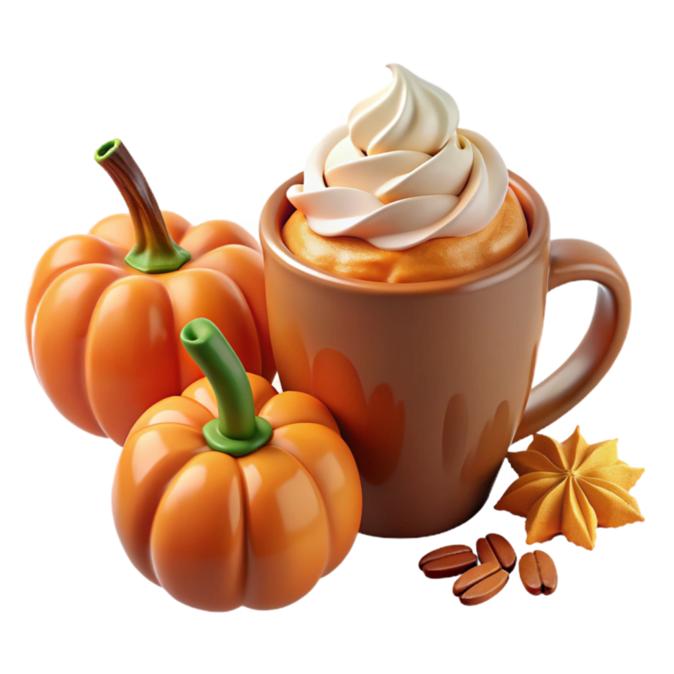 impressive creative Pumpkin Spice Latte with Whipped Cream and Pumpkins authentic png