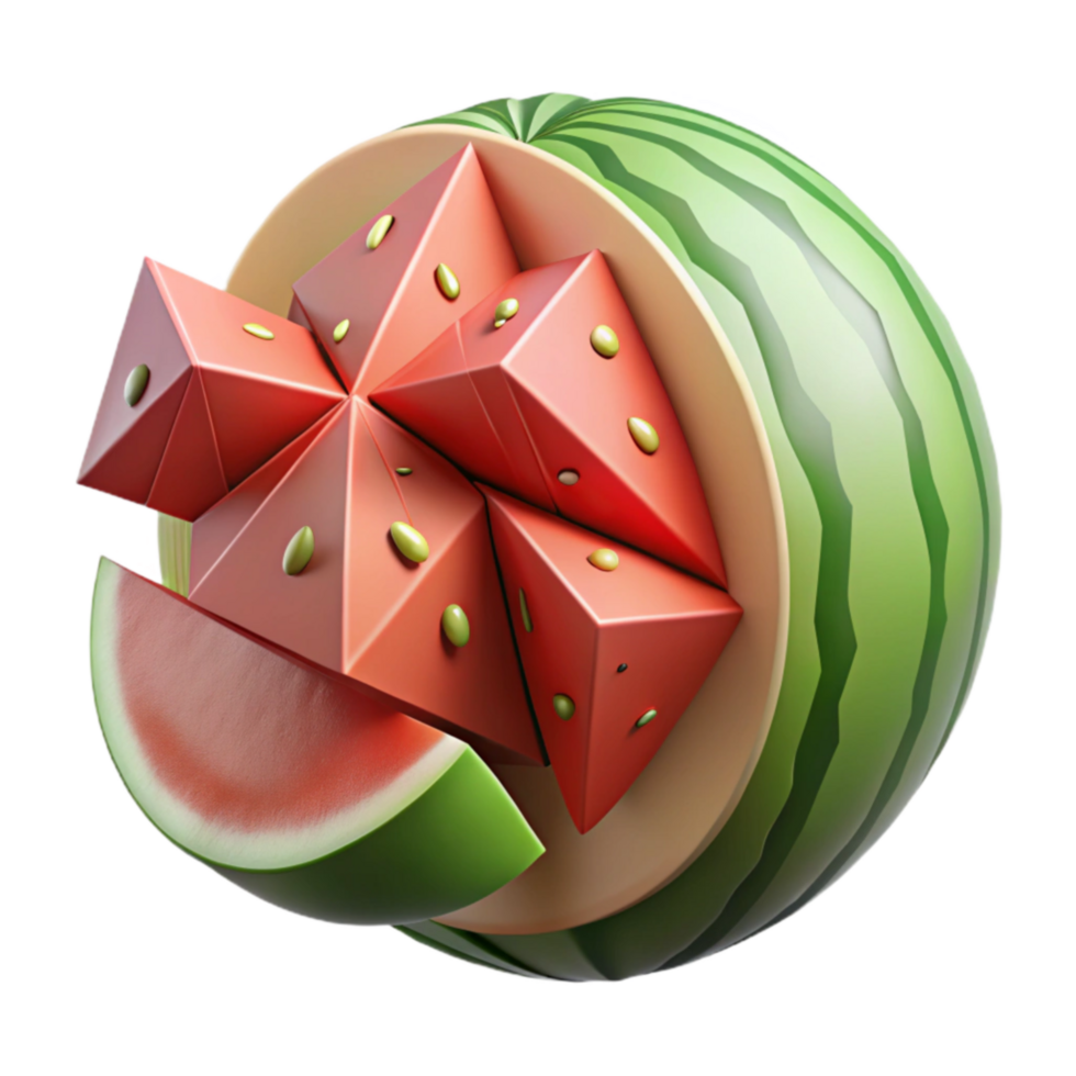 vibrant classic Geometric Watermelon Summer Fruit, 3D Render, Abstract Design premium png