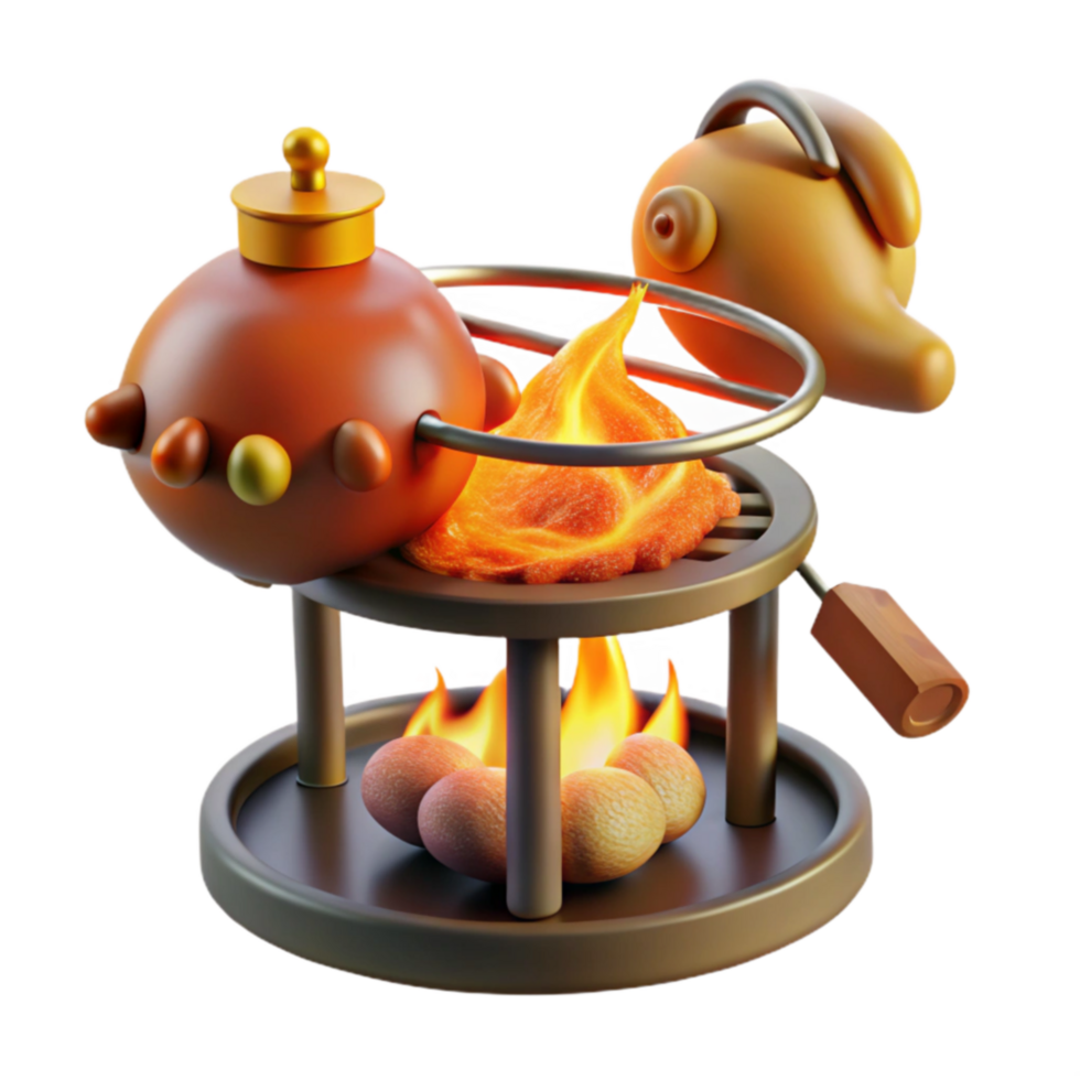 dramatic classic 3D Render of Kettle BBQ Grill with Flames professional png