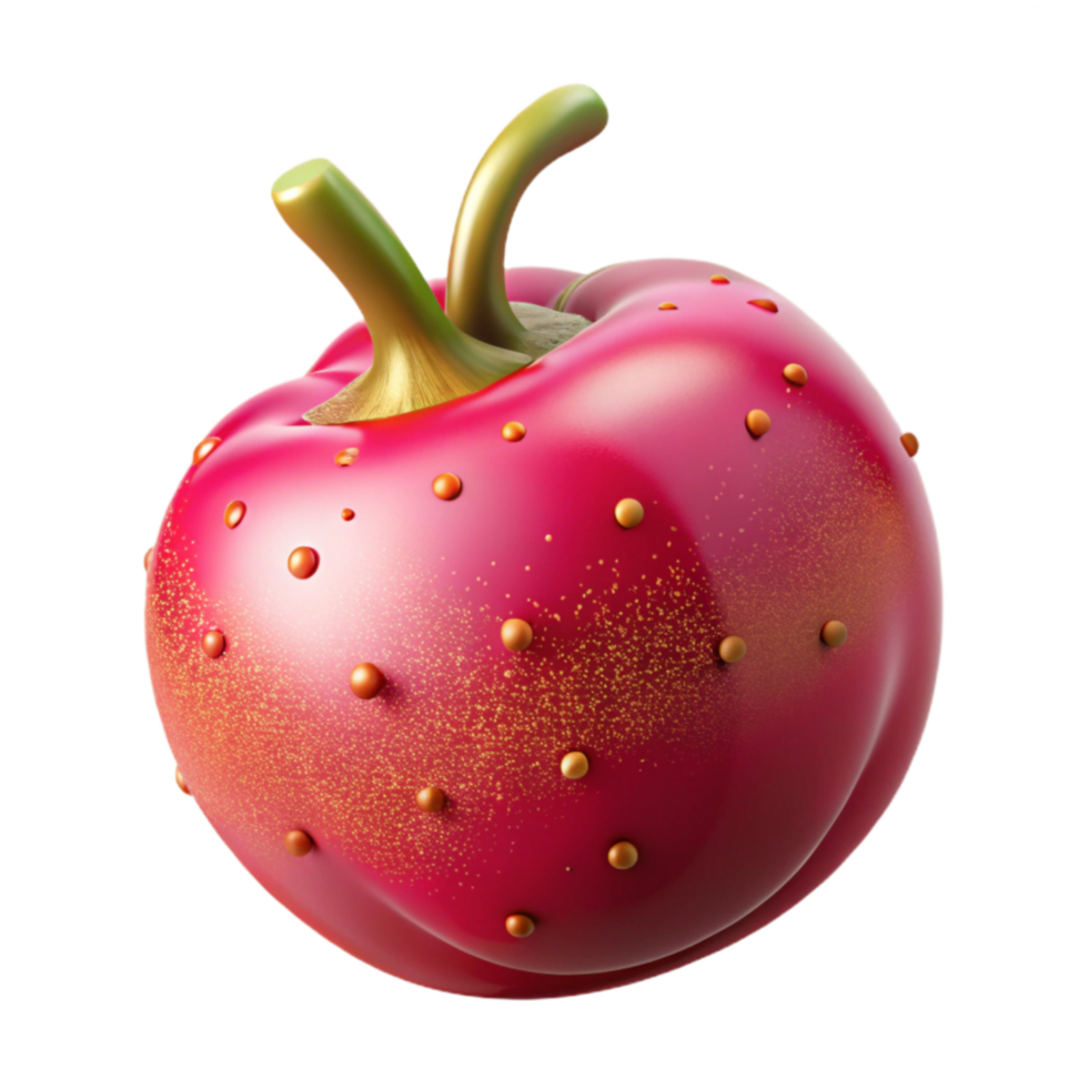 wonderful contemporary Shiny Red Fruit with Golden Dots 3D Render original png