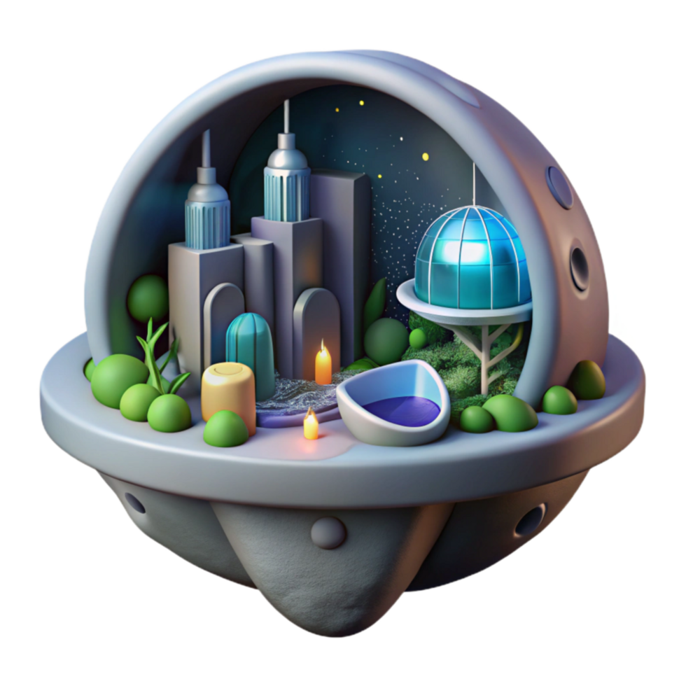 Miniature Futuristic Cityscape in a Dome png