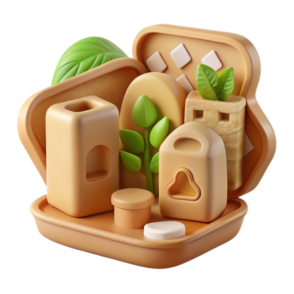 impressive traditional Abstract 3D Render Beige Geometric Forms Greenery exclusive png