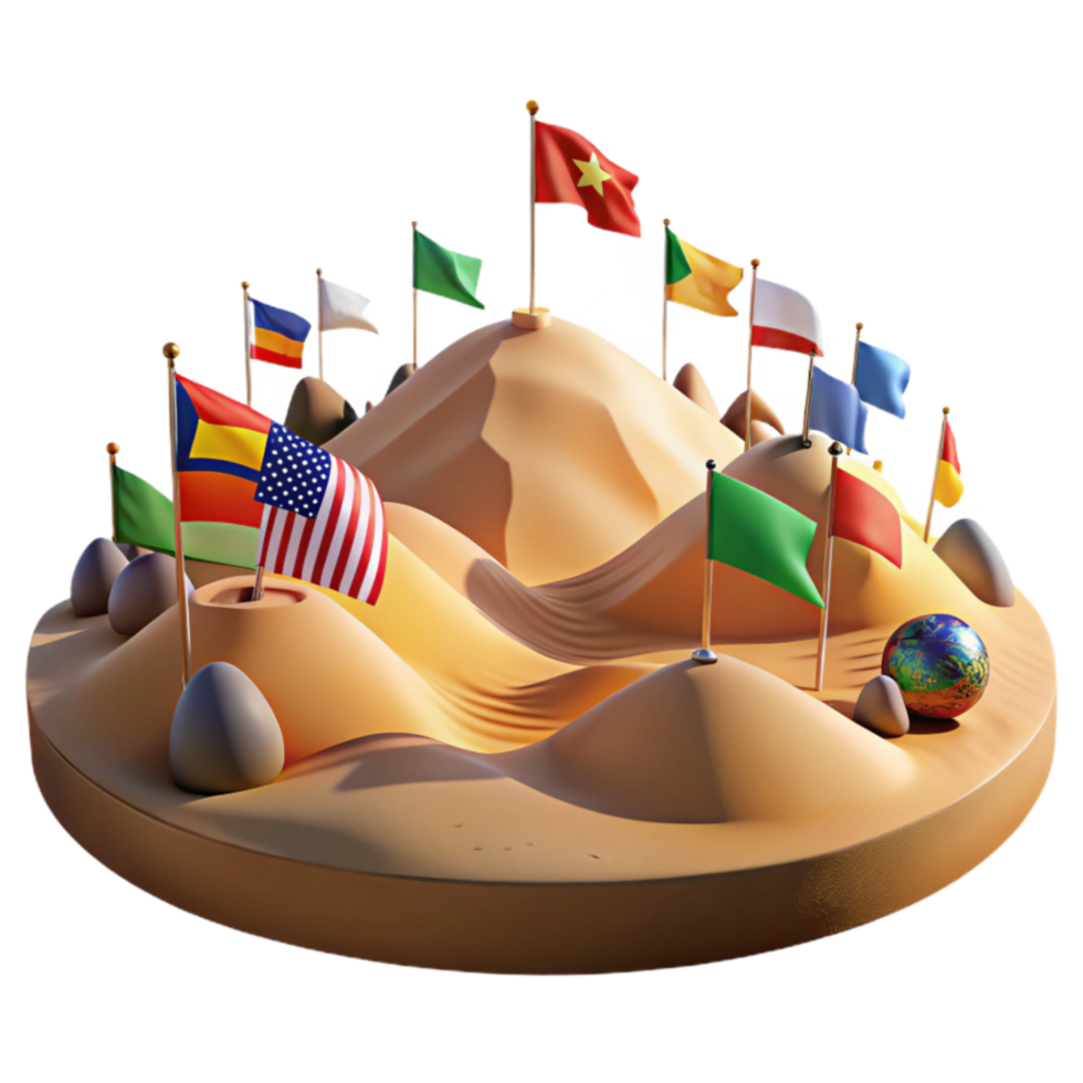 beautiful minimalist Global Unity Flags on Sandy Terrain high resolution png