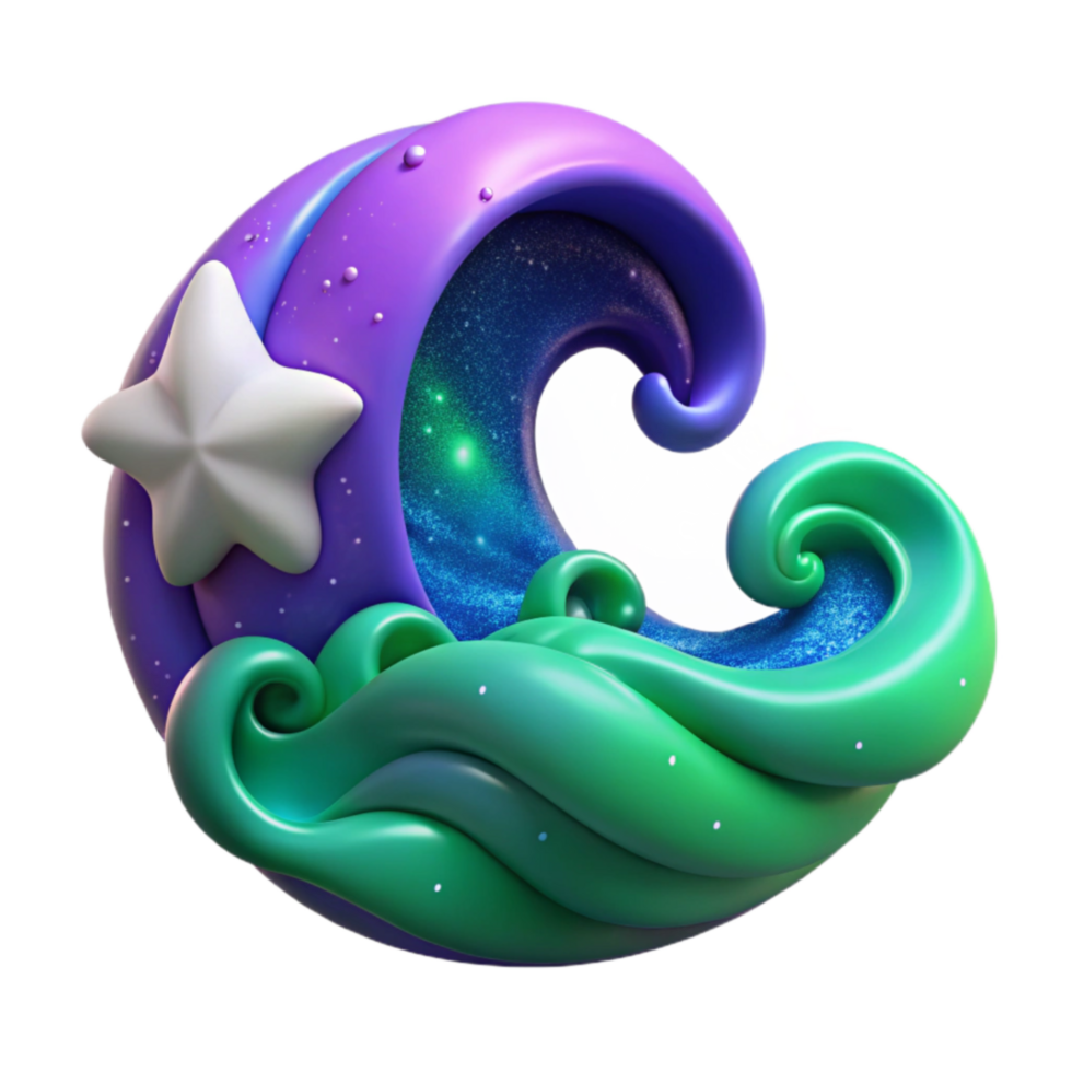 Cosmic Wave 3D Render of Starry Night Ocean png