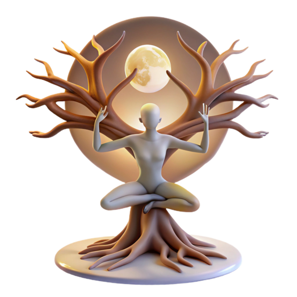 Serene Figure in Tree of Life Pose Under Moon png