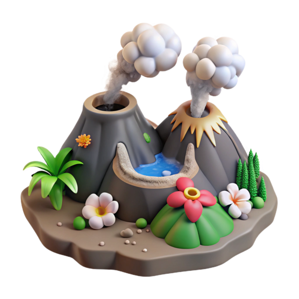 extraordinary rustic Cartoon Volcano Island Tropical 3D Render high quality png