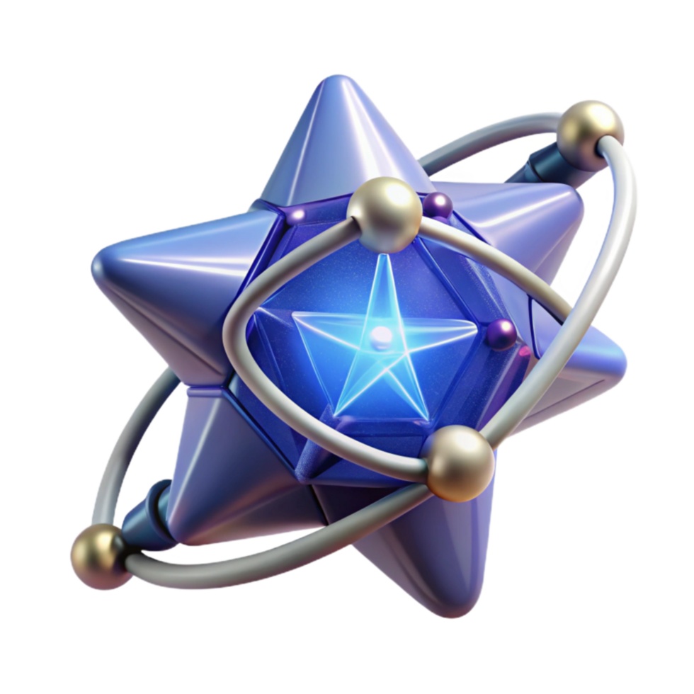 vibrant rustic Glowing Star Atom 3D Render of Celestial Orb premium png