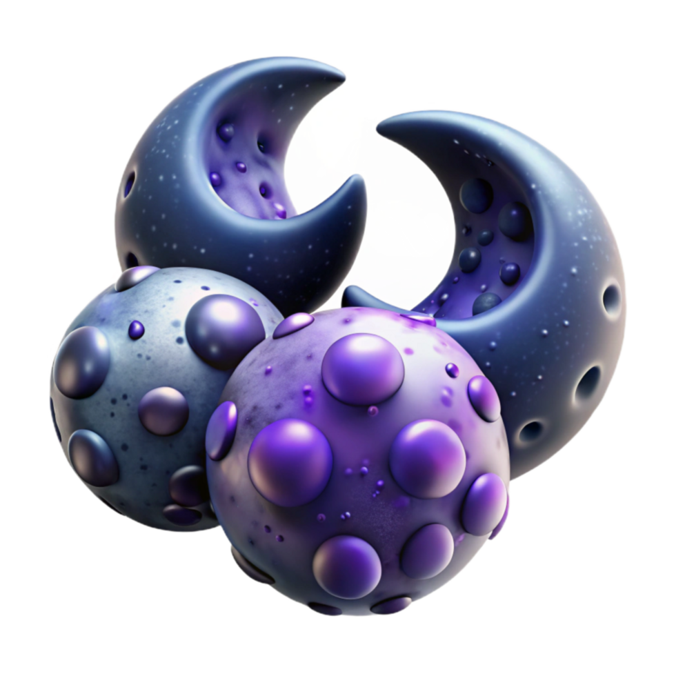 beautiful minimalist Abstract 3D Render Crescent Moons and Dotted Spheres original png