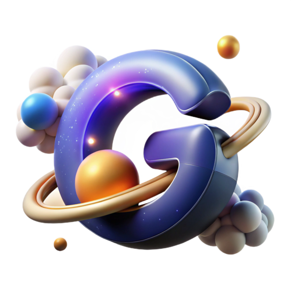 extraordinary vintage Cosmic Letter G 3D Render of Planetary System 4K png