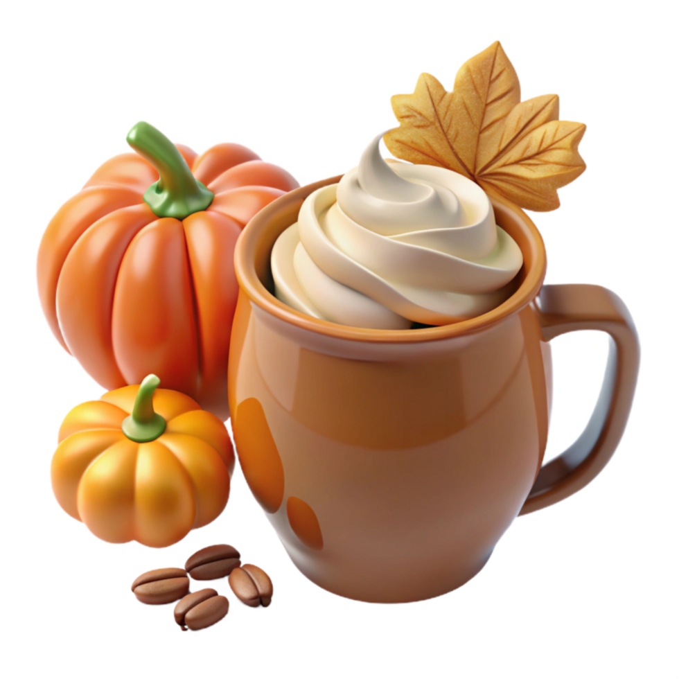 stunning classic Autumn Spice Whipped Cream Coffee Mug with Pumpkins high quality png