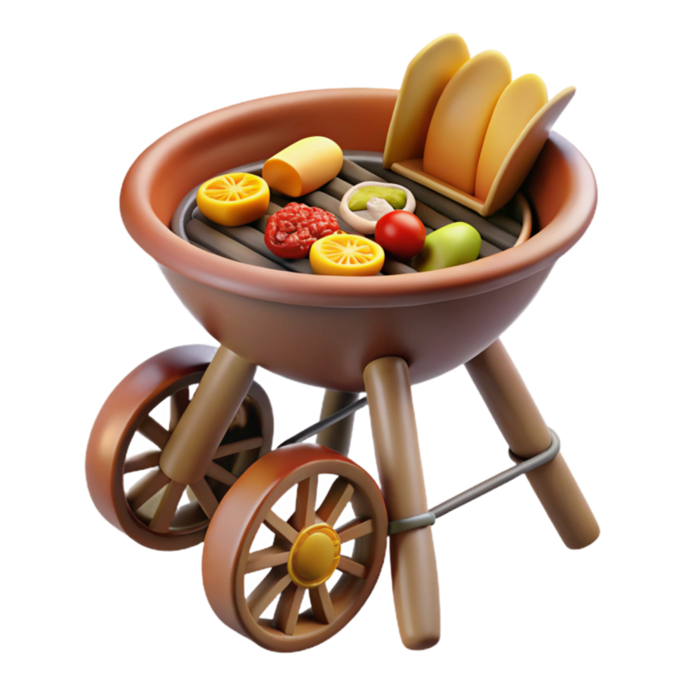 serene traditional 3D Cartoon Grill with Food authentic png