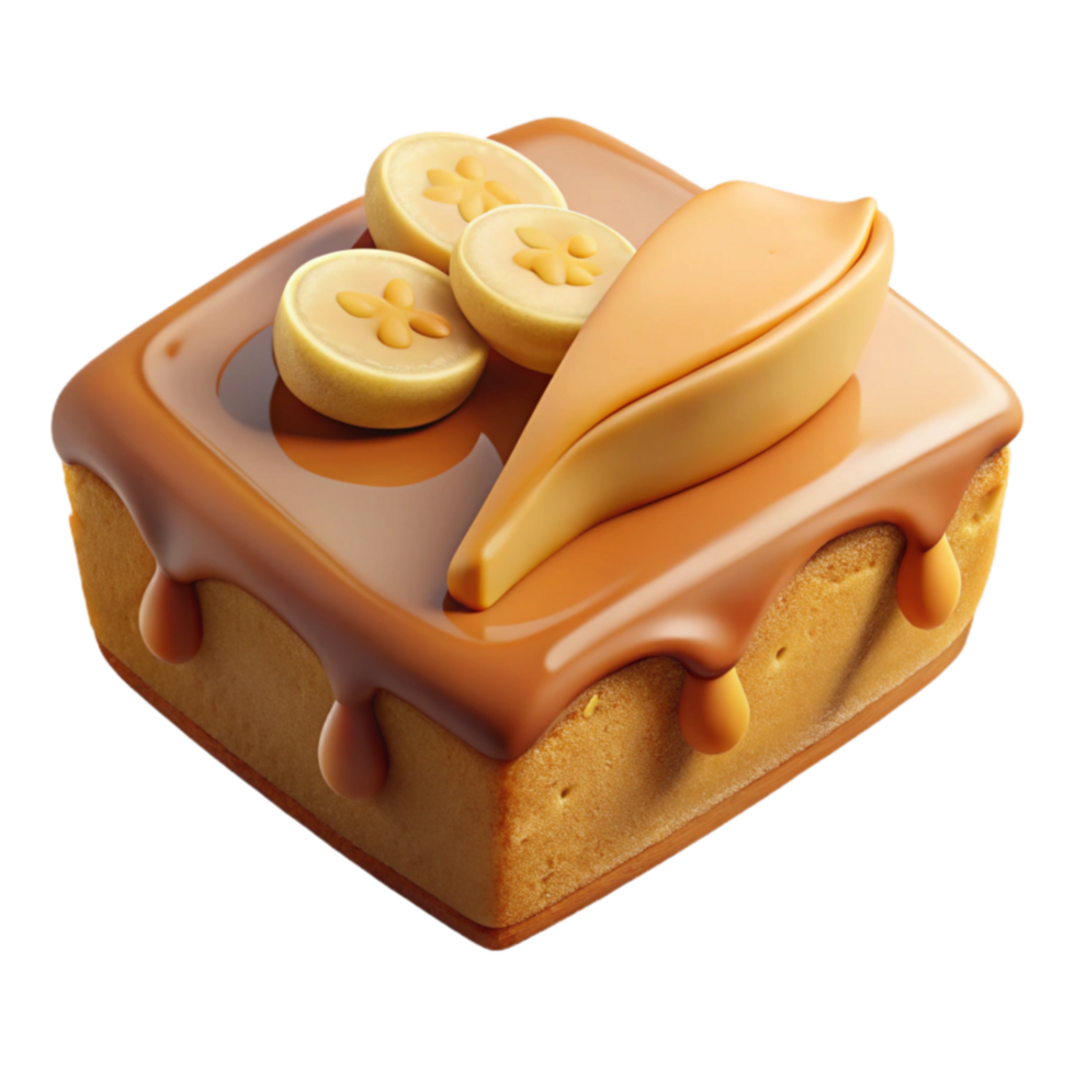 serene minimalist Caramel Cake with Banana Slices high resolution png