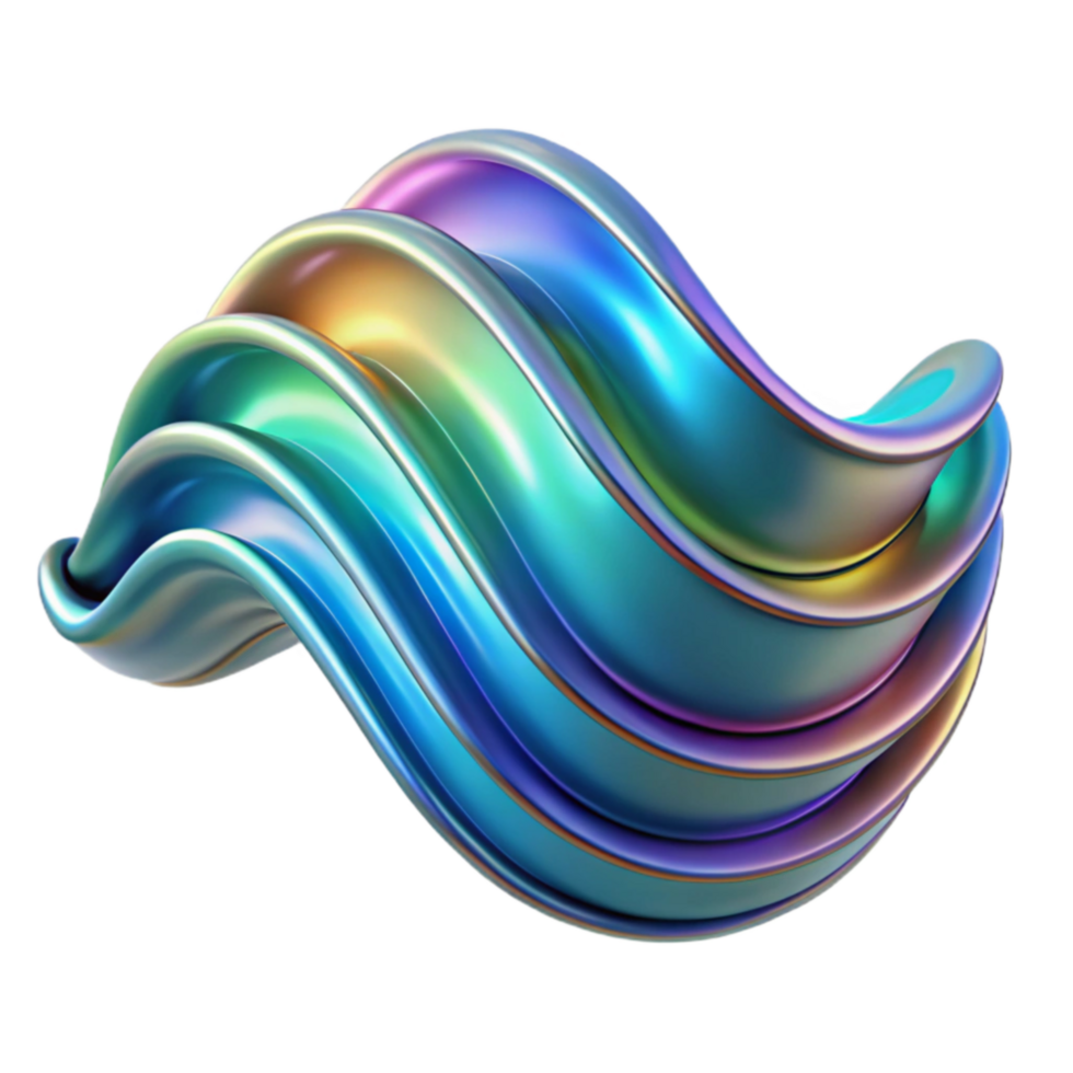 Abstract Iridescent Wave 3D Render of Flowing, Colorful Form png