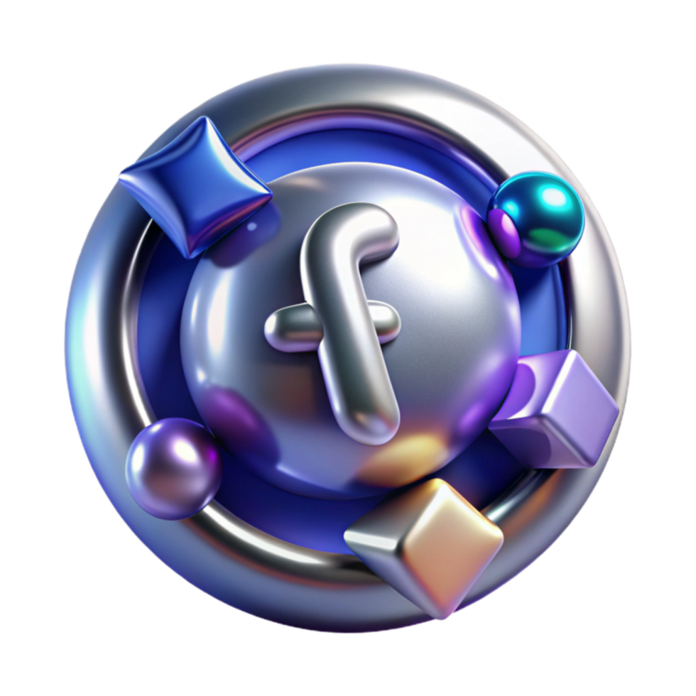 vibrant artistic Abstract 3D Icon Metallic Orb with Geometric Shapes authentic png