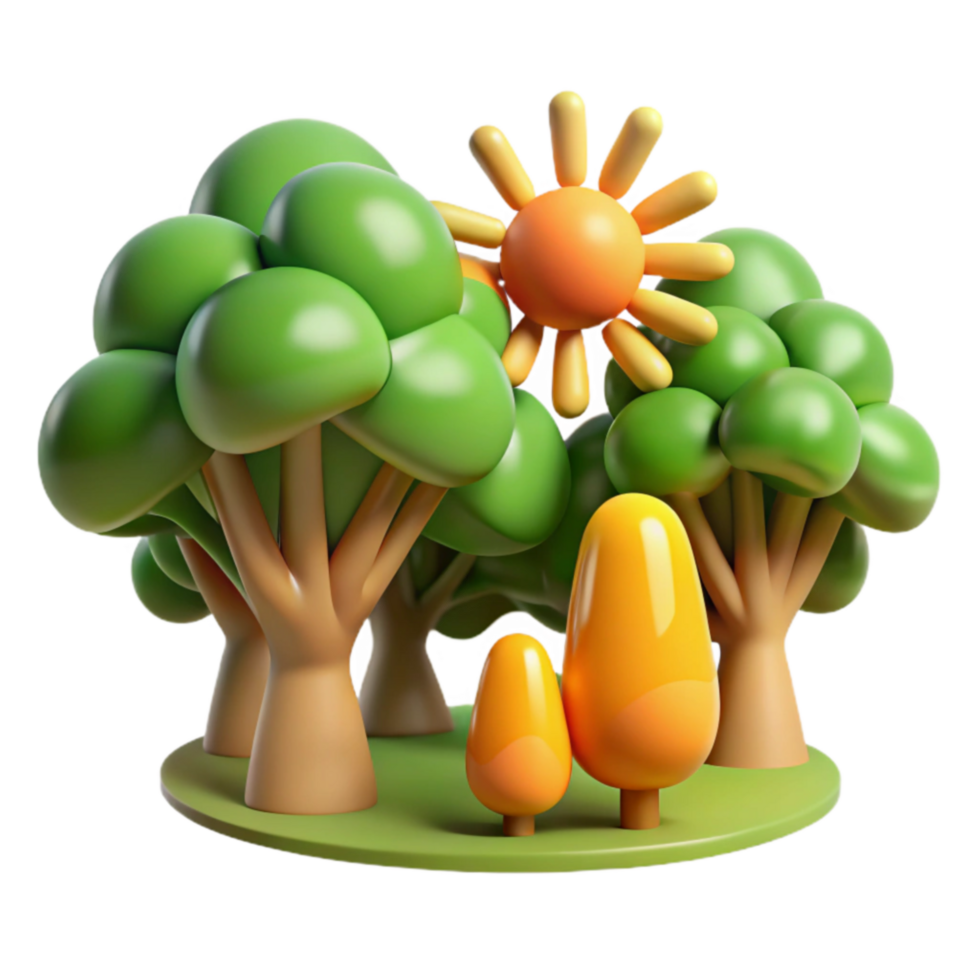dramatic artistic Sunny Day Cartoon Forest Scene 3D Render exclusive png