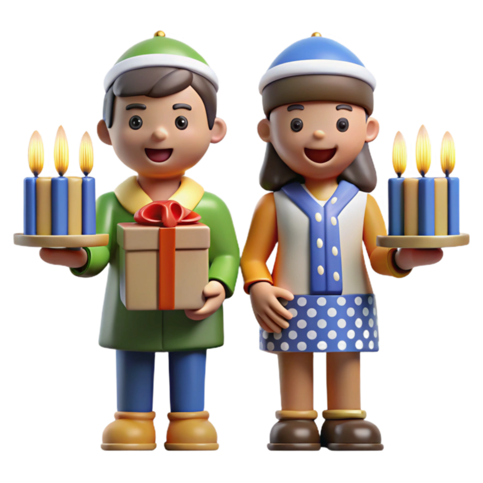 extraordinary abstract 3D Render Festive Children with Gift and Candles premium png