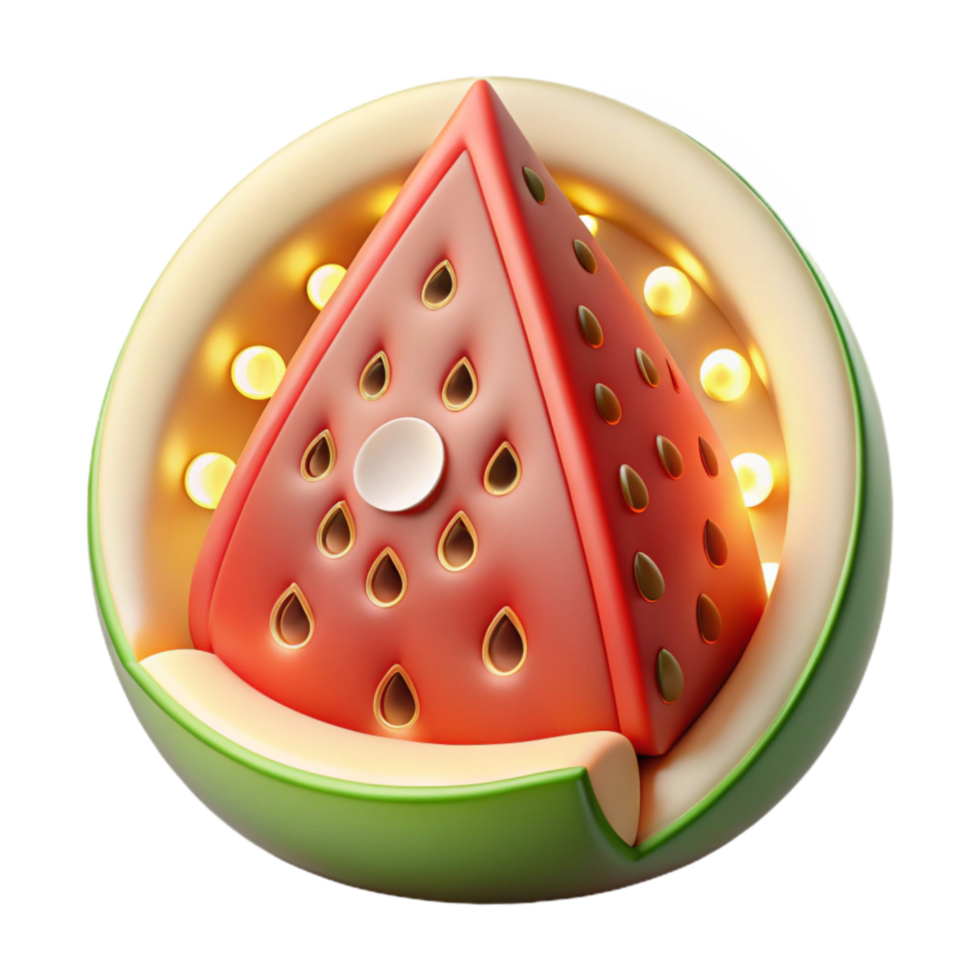 Illuminated Watermelon Slice 3D Render png