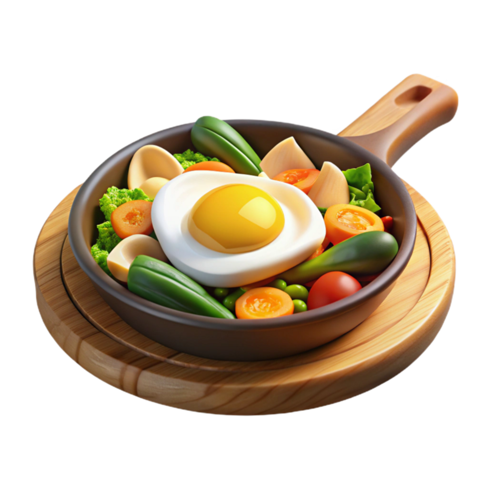 vibrant classic Fried Egg with Steamed Vegetables in a Pan detailed png