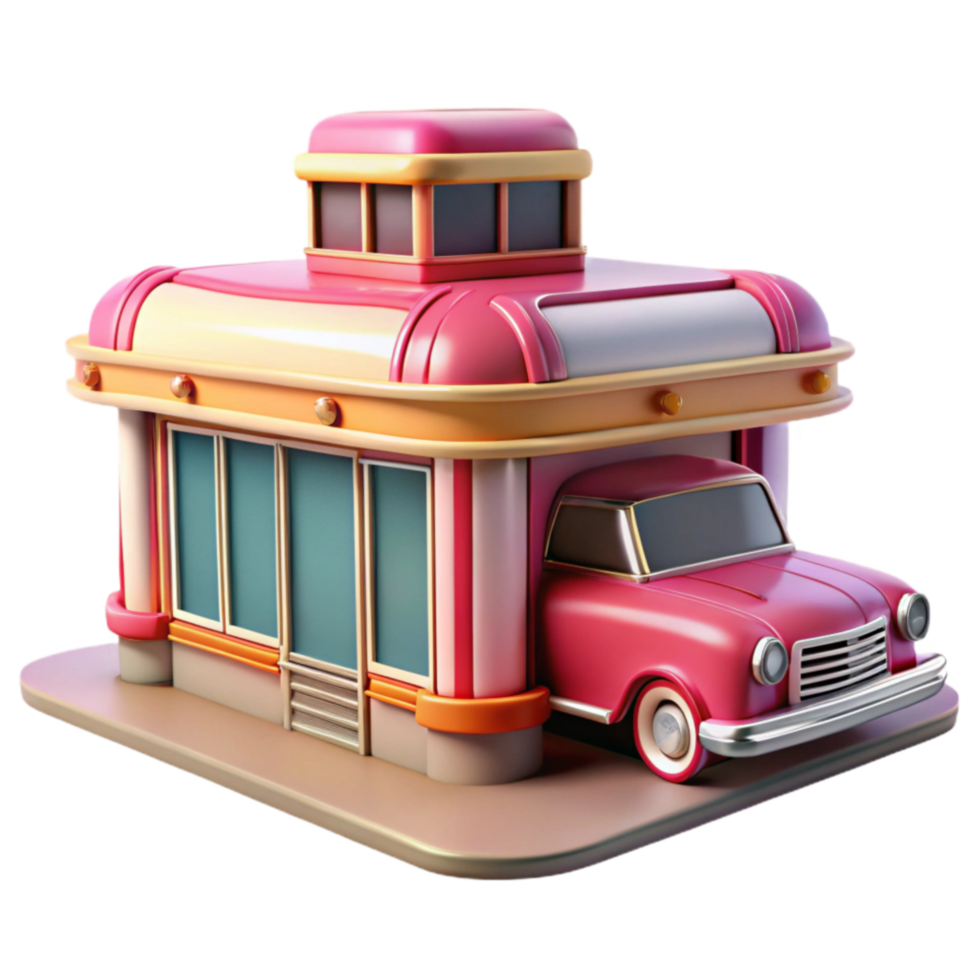 Retro Car Garage 3D Model of a Vintage Drive-In png