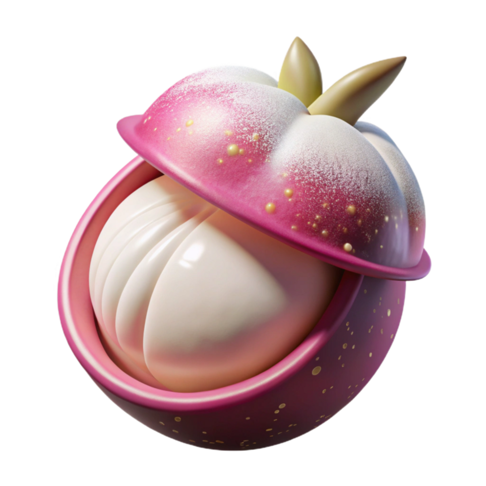 stunning creative 3D Render of Exotic Fruit Opened Mangosteen, Textured Skin, White Segments authentic png