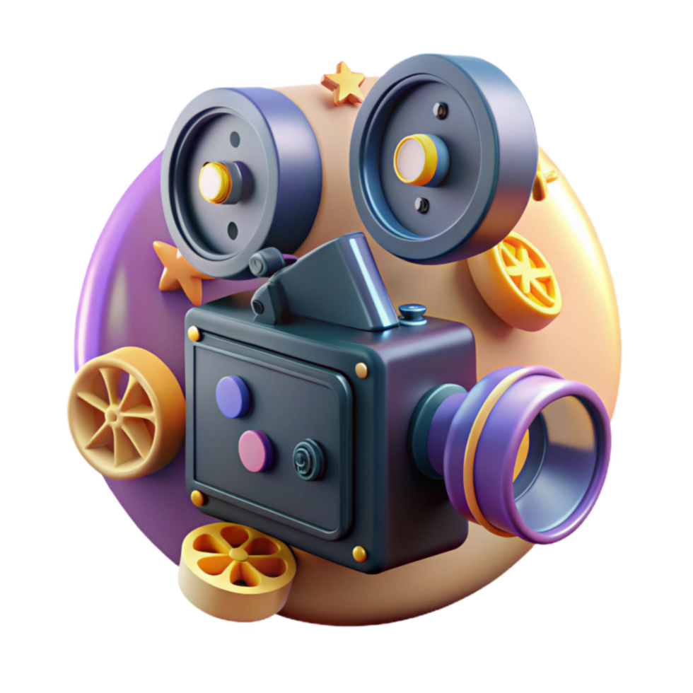 magnificent minimalist Vintage Movie Camera Reel Fun 3D Render original png