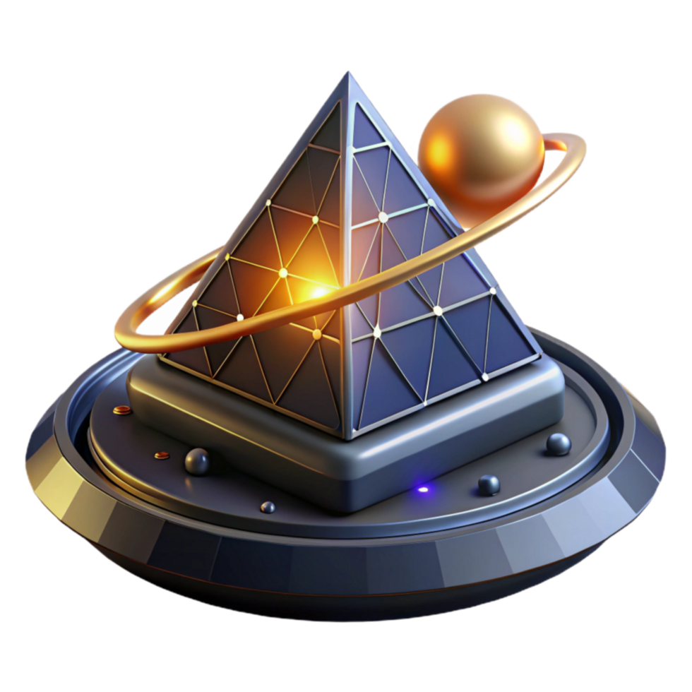 dramatic modern Pyramid, Sphere, and Orbit Abstract 3D Design genuine png