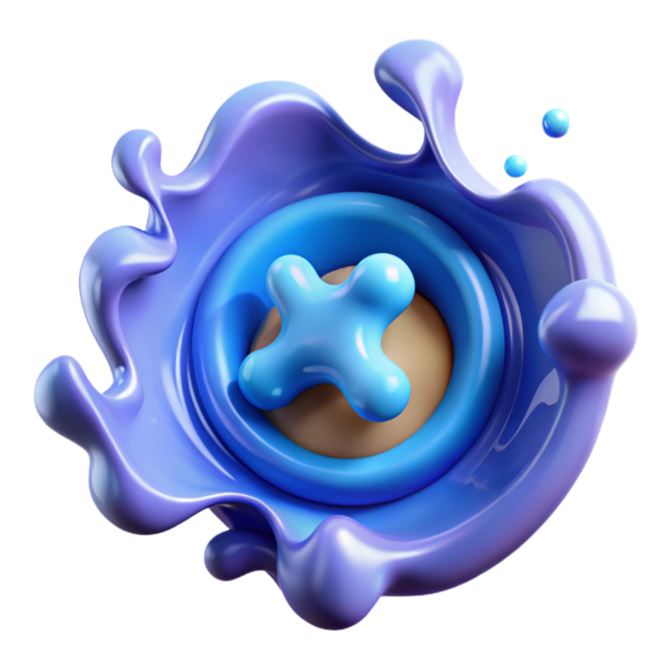 magnificent artistic Abstract 3D Render Blue Liquid Splash with Cross Button professional png