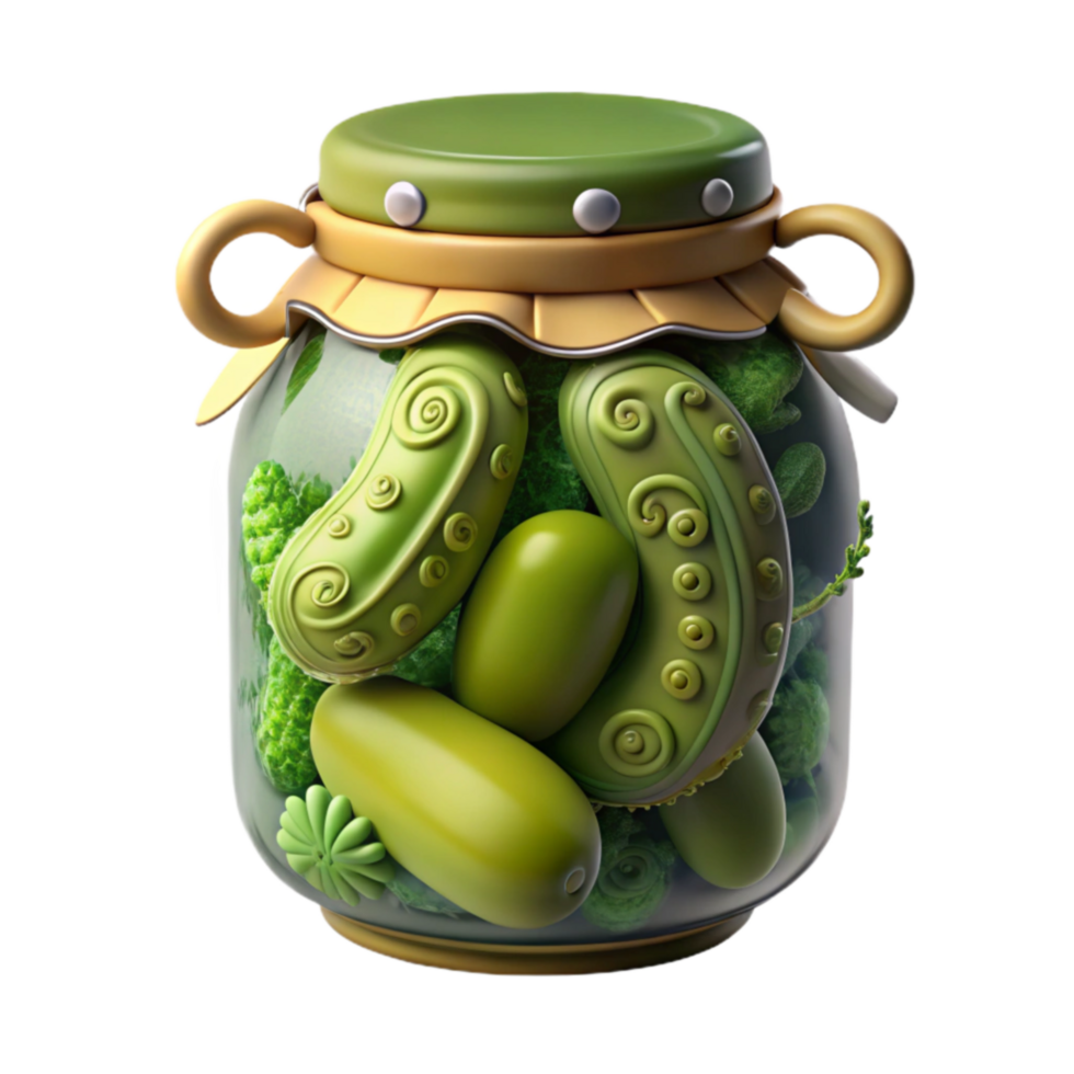 Pickled Cucumbers in Jar A 3D Render png
