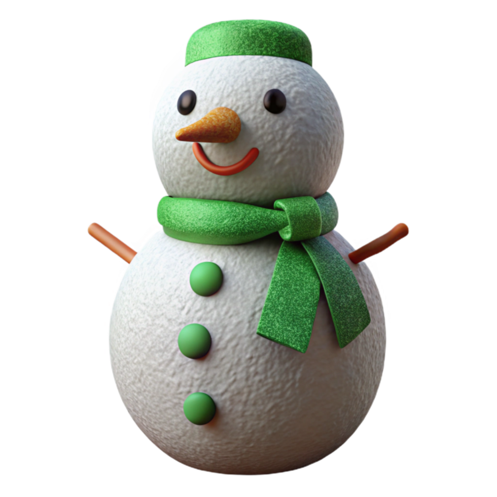 elegant contemporary Adorable 3D Snowman with Green Hat and Scarf exclusive png
