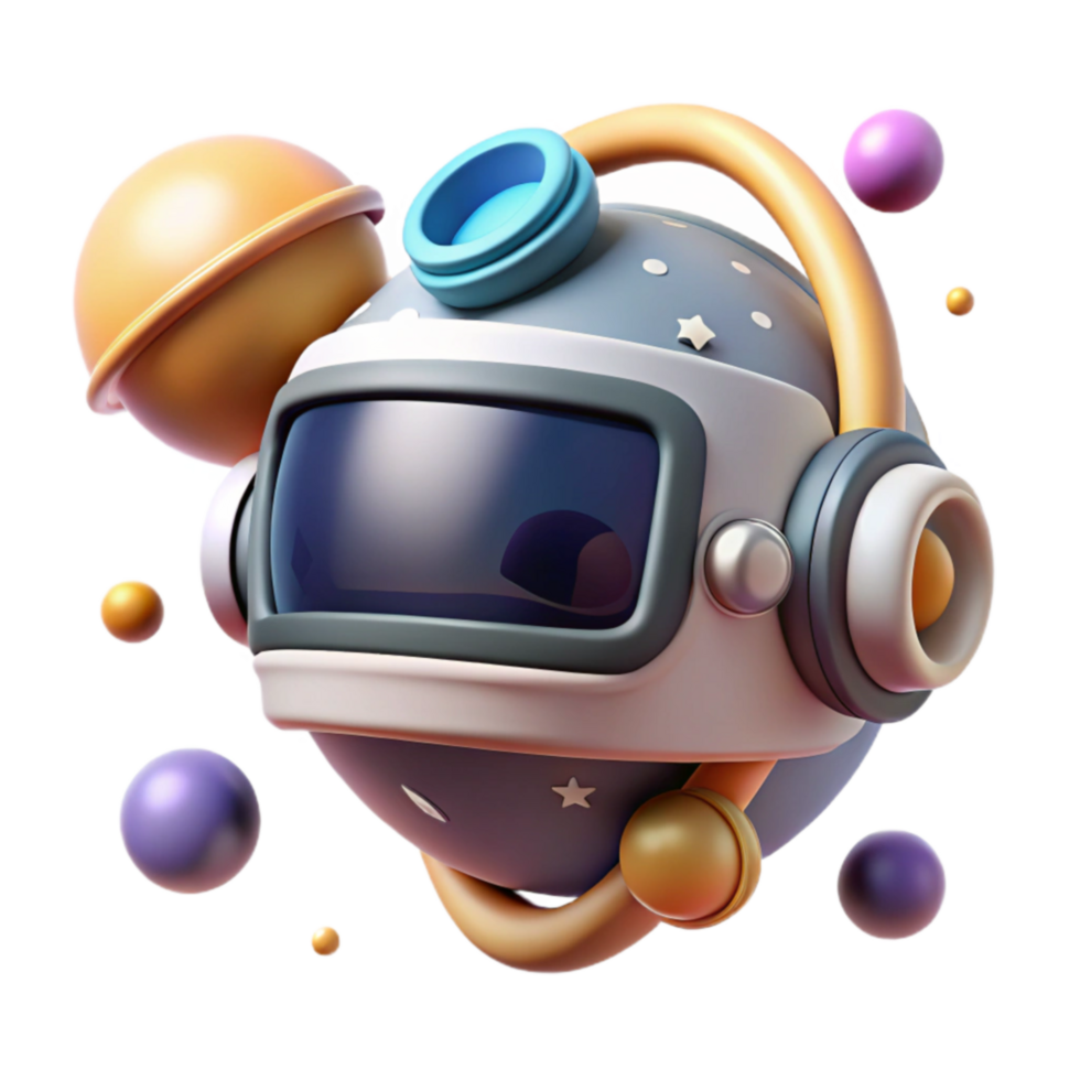 Cute Astronaut Helmet in Space 3D Render png