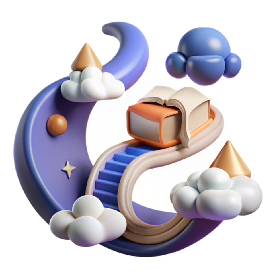 Dreamland Stairway to Knowledge A 3D Book Illustration png