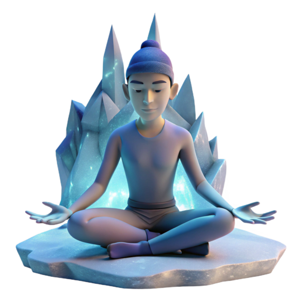 Ice Crystal Meditation 3D Render of Serene Figure png