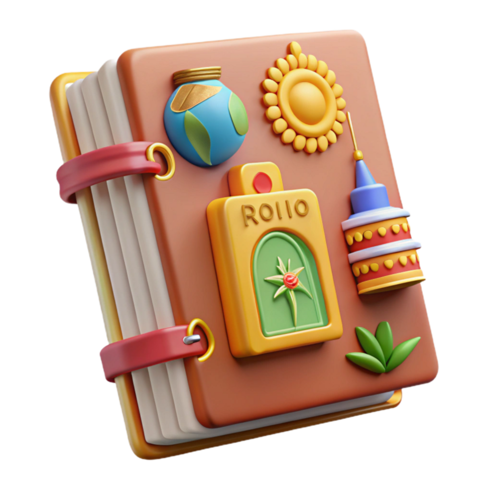 wonderful rustic Fantasy Journal 3D Book with Sun, Globe, and Tower detailed png