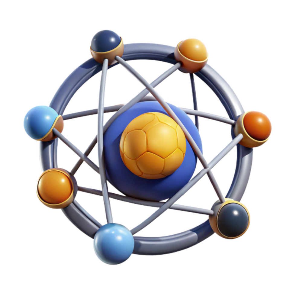 dramatic artistic Atomic Structure Colorful 3D Model of Nucleus and Electrons premium png